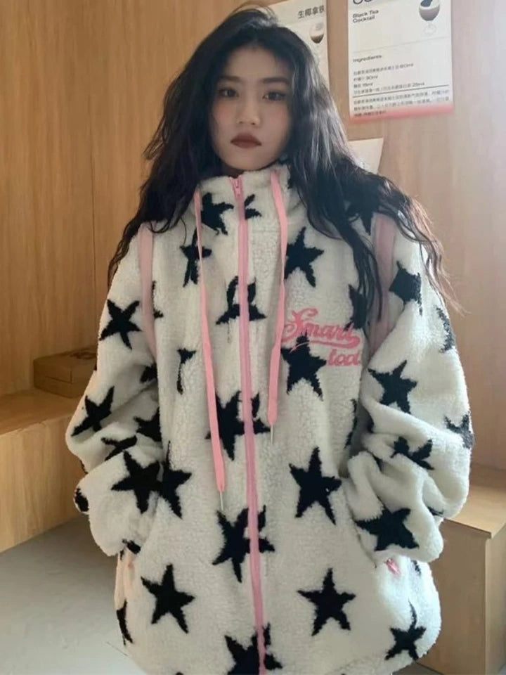 Star Print Pink Zipper Jacket