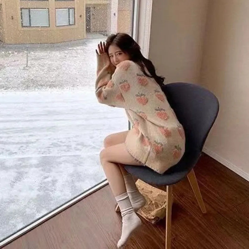 Peach Print Soft Sweater