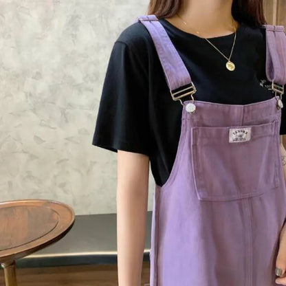 Purple Suspender Denim Overalls Shorts