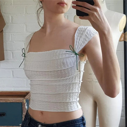 French Bow Square Collar Crop Top