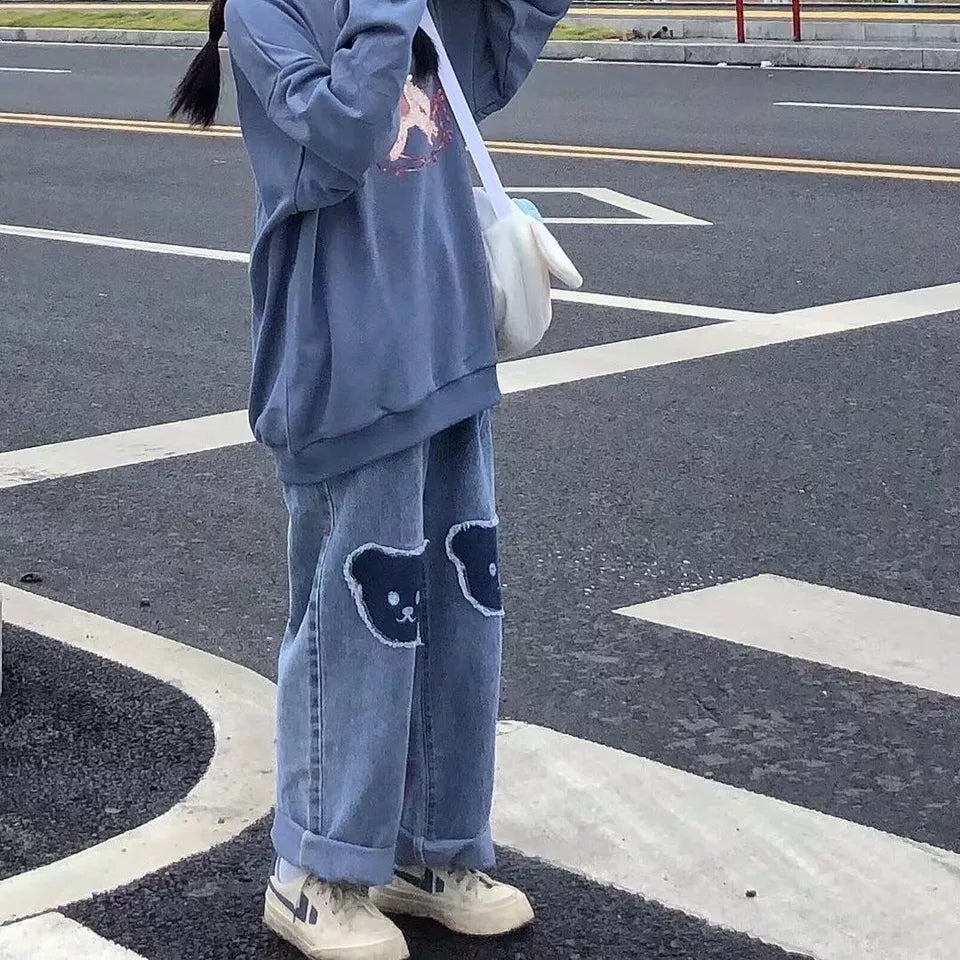 Bear Baggy High Waist Trousers