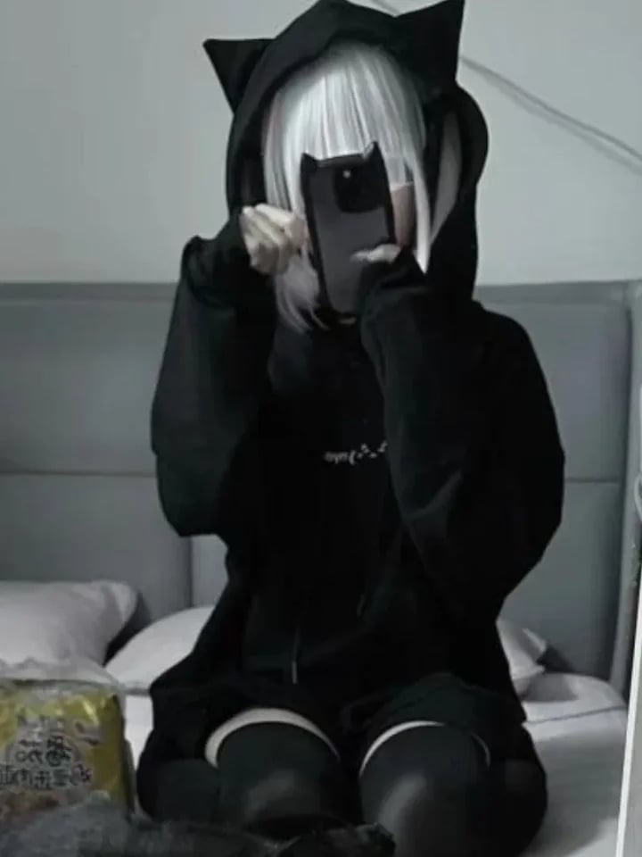 Black Cat Drawstring Sweatshirt