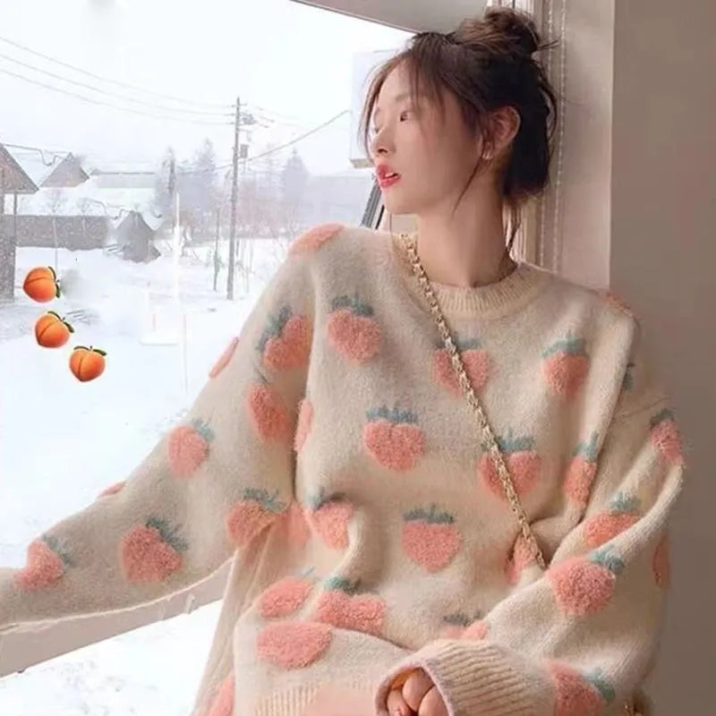Peach Print Soft Sweater