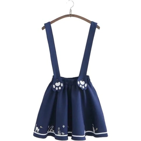 Cute Cartoon Sweet Cat Dog Paw Embroidery Skater Skirt Strap Suspenders Mini Skirt E-Girl Kawaii Korean Japanese Harajuku Streetwear