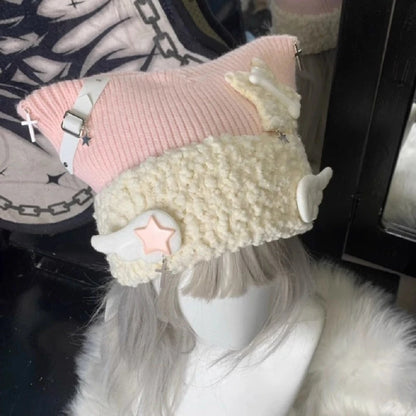 Blue Knit Star Cat Ears Hat