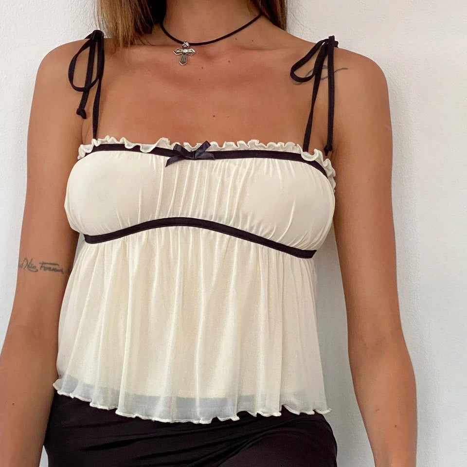 Fairy Bow Tie Up Pleated Tank Top
