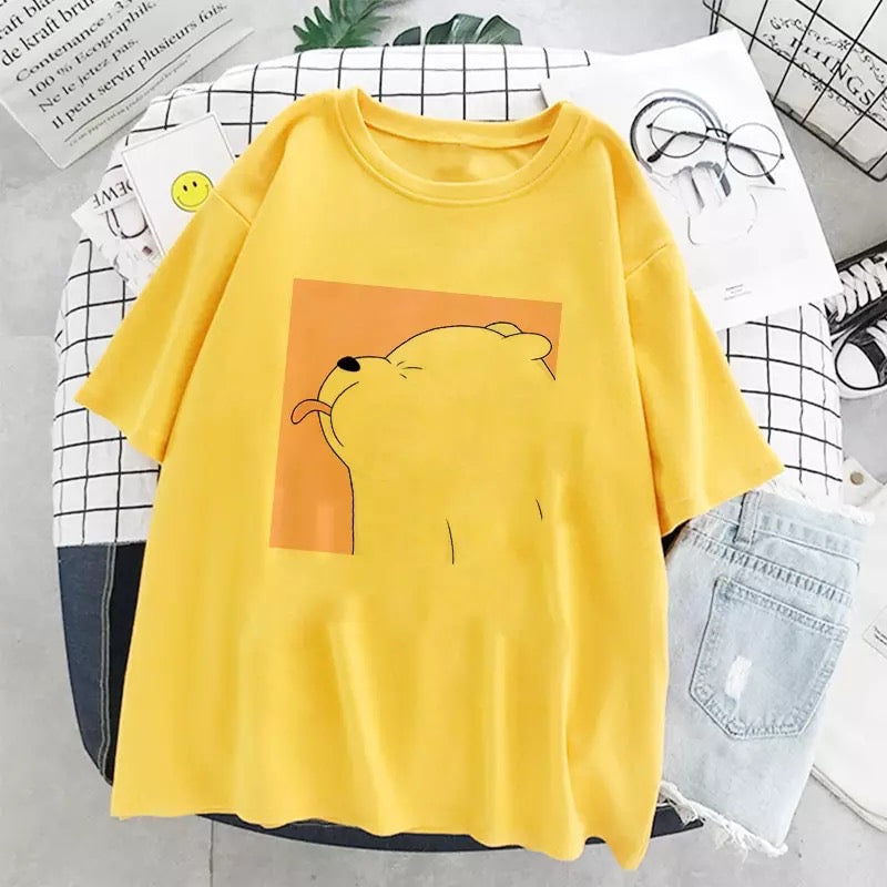 Cute Polar Bear Animal Print Cartoon Loose Oversize Short Sleeve Short T-shirt Tee Top Summer Casual E-Girl Kawaii Korean Japanese Harajuku Streetwear