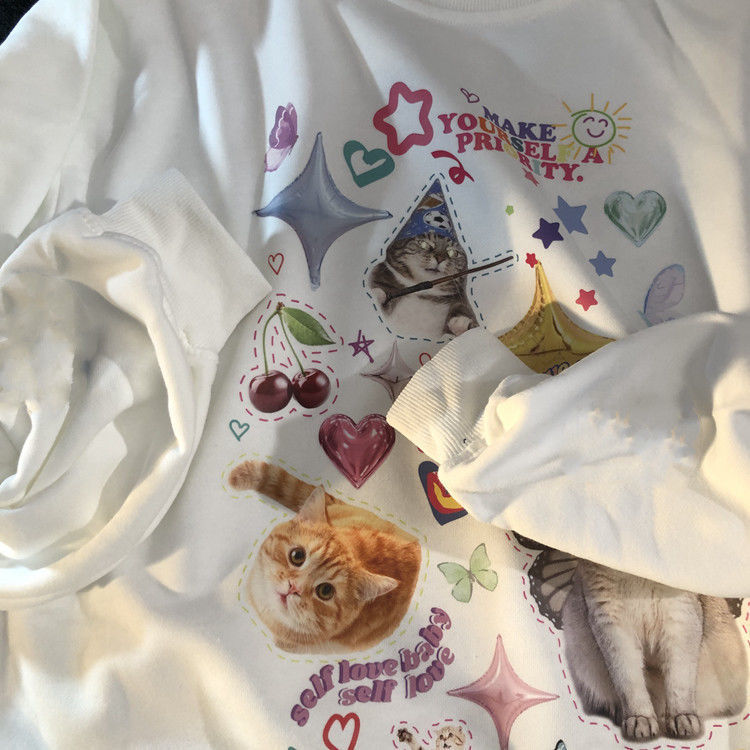 Cat Print Long Sleeve Shirt