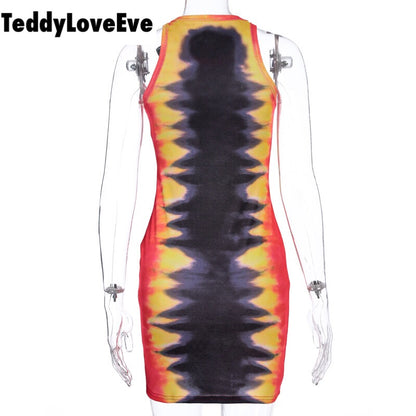 Cute Sexy Tiger Punk Tie Dye Graphic Ribbed Sleeveless Bodycon Dress E-Girl Kawaii Korean Japanese Harajuku Chinese Retro Streetwear Aesthetic