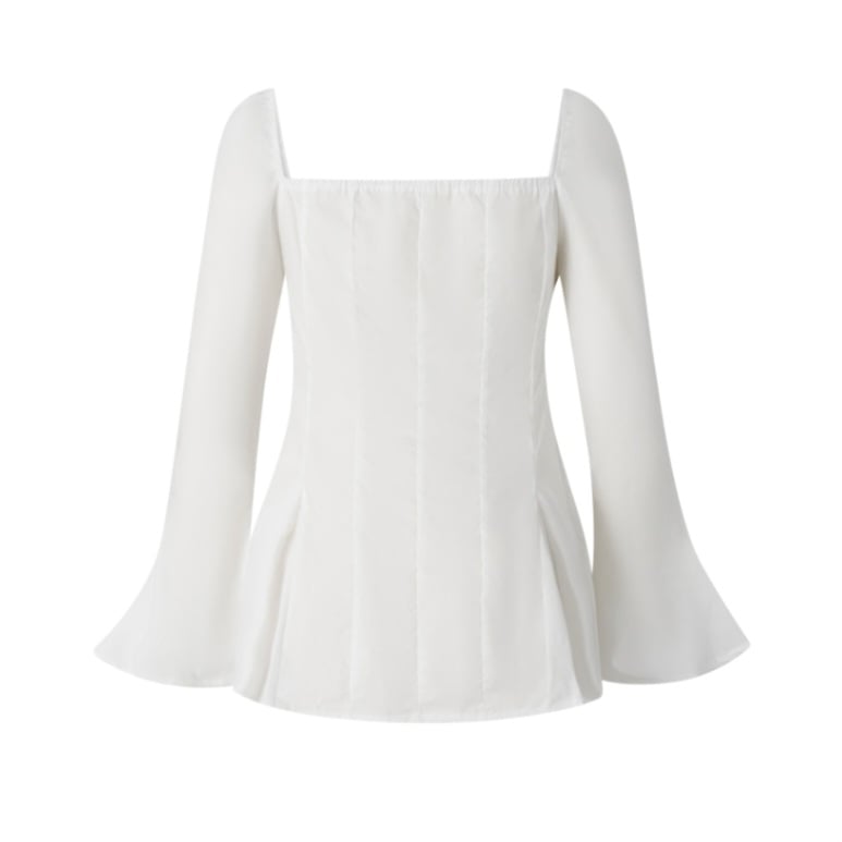 Square Collar Lace Up Flare Sleeve Shirt