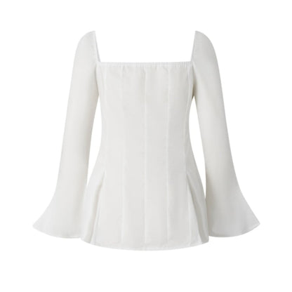 Square Collar Lace Up Flare Sleeve Shirt