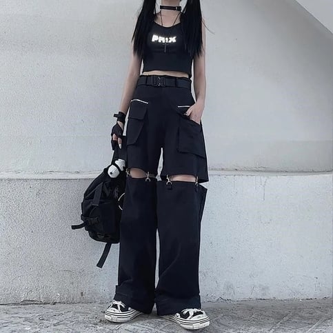 Black Cut Out Oversized Pocket Cargo Pants