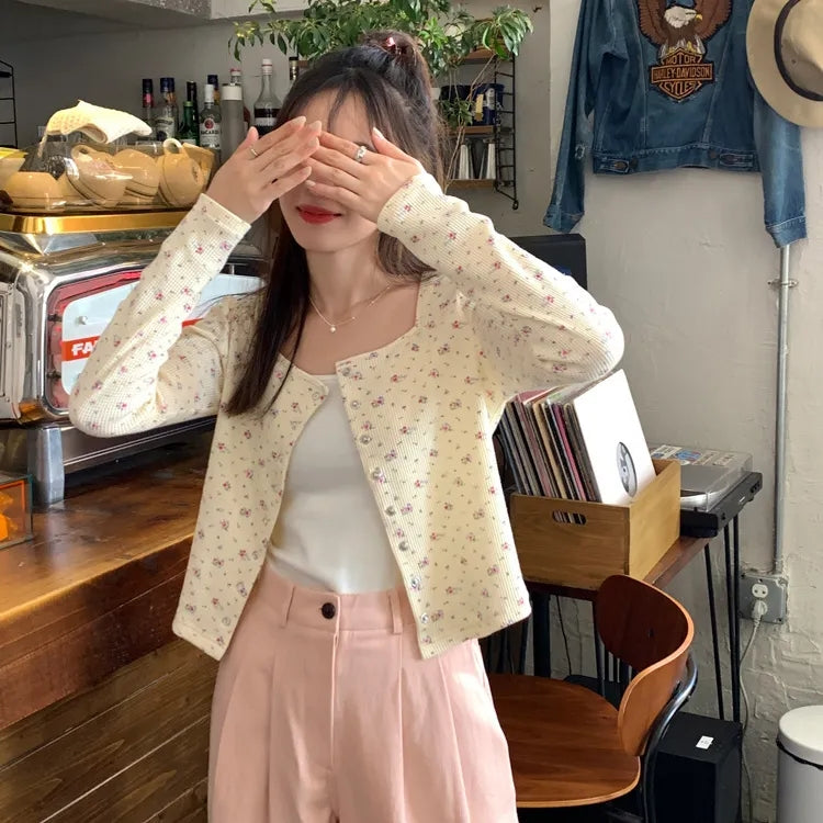 Floral V Neck Button Jacket