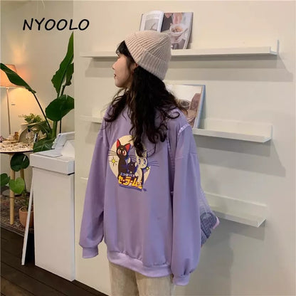 Japanese Anime Girl Cat Cartoon Print Hoodie