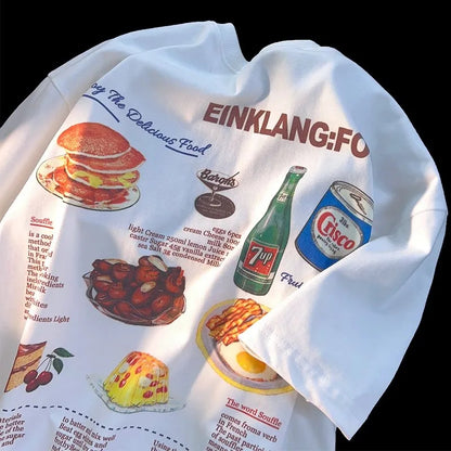Vintage Food Print Short Sleeve T-shirt