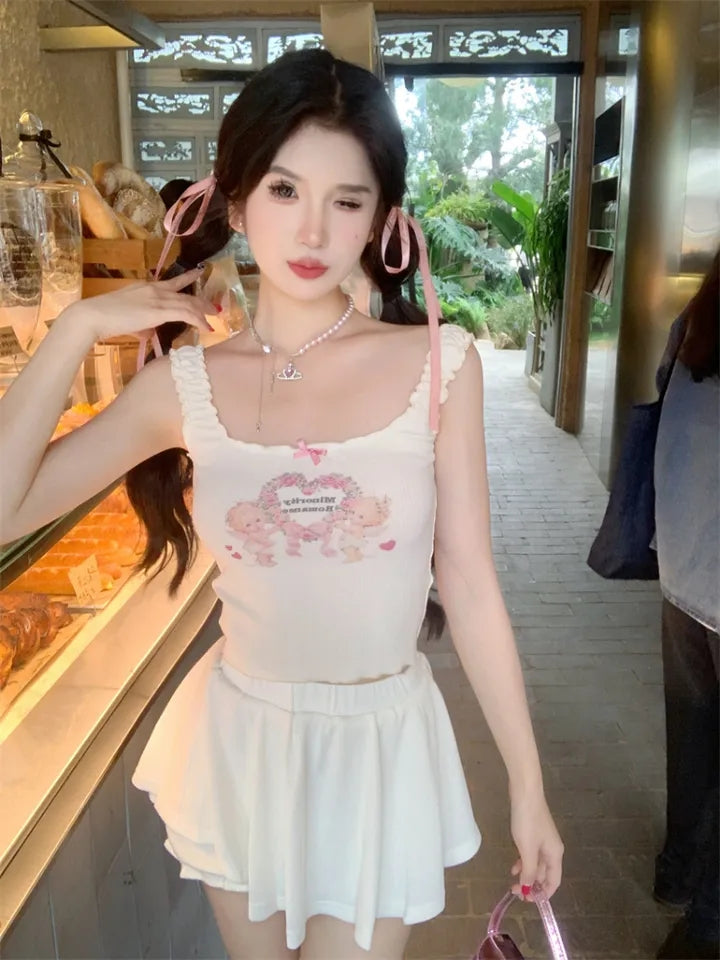 Beige Angel Cupid Bow Print Camisole