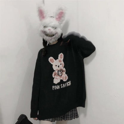 Bunny Knit Casual Sweater Sweatshirt Loose Jumper Long Sleeve Pullover Top Punk Goth E-Girl Kawaii Korean Japanese Harajuku Streetwear