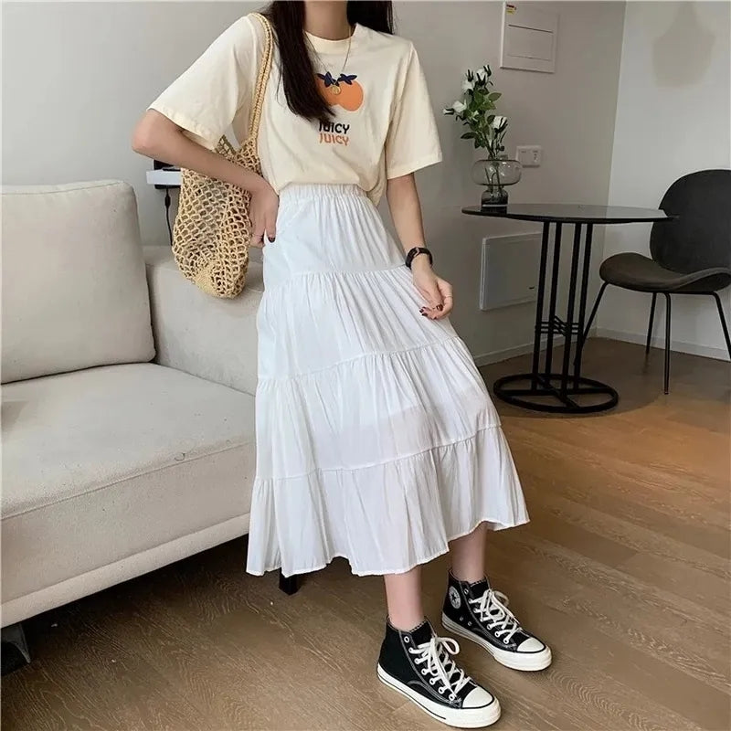 White Ruffle High Waist Maxi Skirt