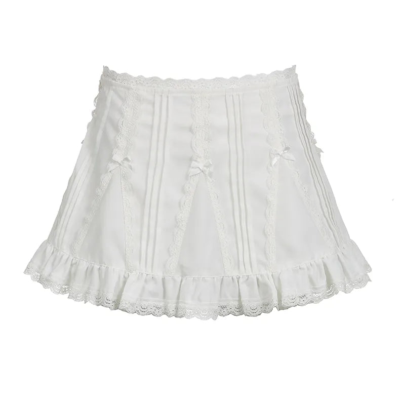 White Fairy Bow Ruffle A-Line Skirt