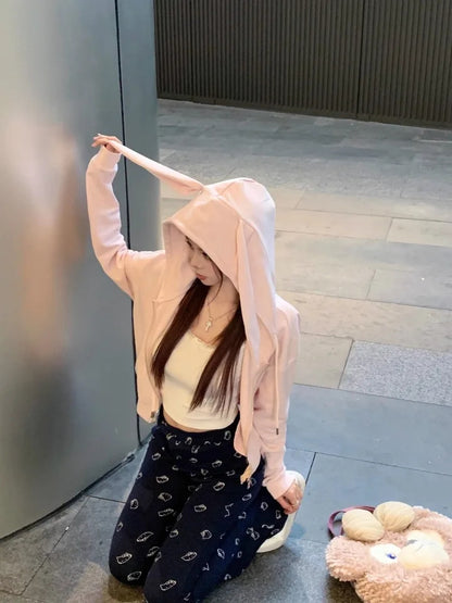 Pink Rabbit Ear Zipper Hoodie