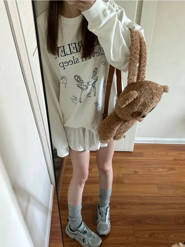 White Ballet Dancer Print Crewneck Sweater