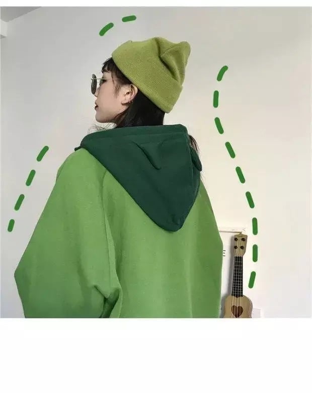 Cute Green Frog Animal Cartoon Aesthetic Long Sleeve Hoodie Sweater Sweatshirt Pullover Jumper E-Girl Kawaii Korean Japanese Harajuku Streetwear