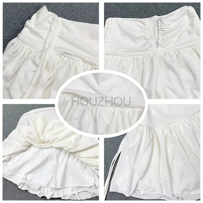 White Ruffle Drawstring High Waist Mini Skirt Fairycore Aesthetic Casual E-Girl Kawaii Korean Japanese Harajuku