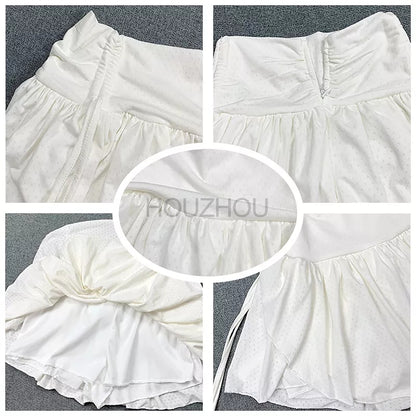 White Ruffle Drawstring High Waist Mini Skirt Fairycore Aesthetic Casual E-Girl Kawaii Korean Japanese Harajuku