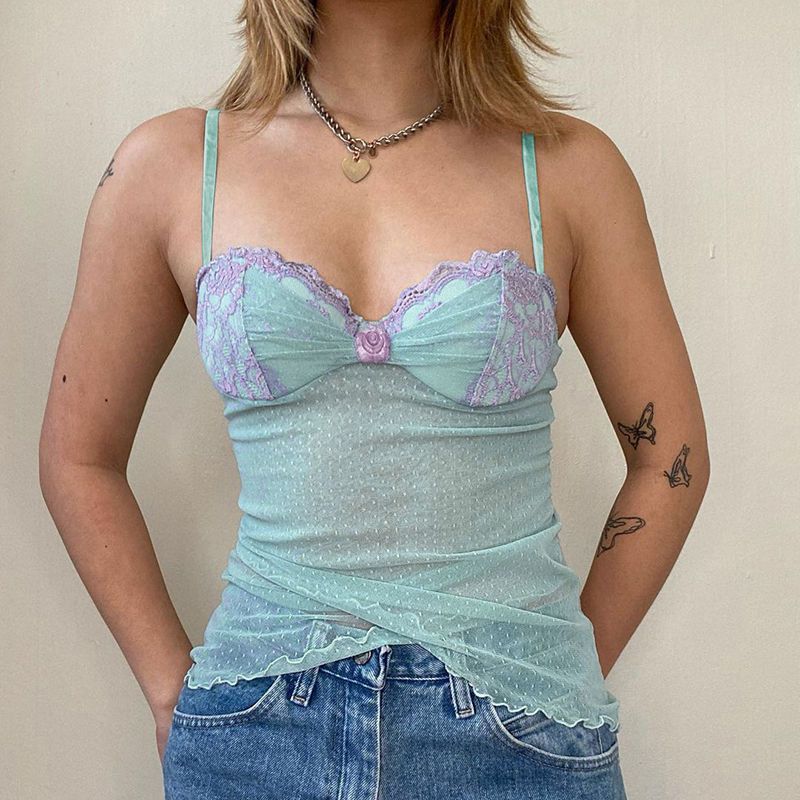 Blue Polka Dot Lace Camisole
