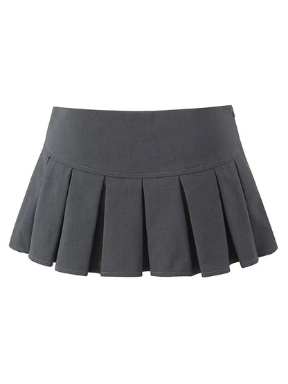 Grey Bow Low Waist Tiered Pleated Skirt