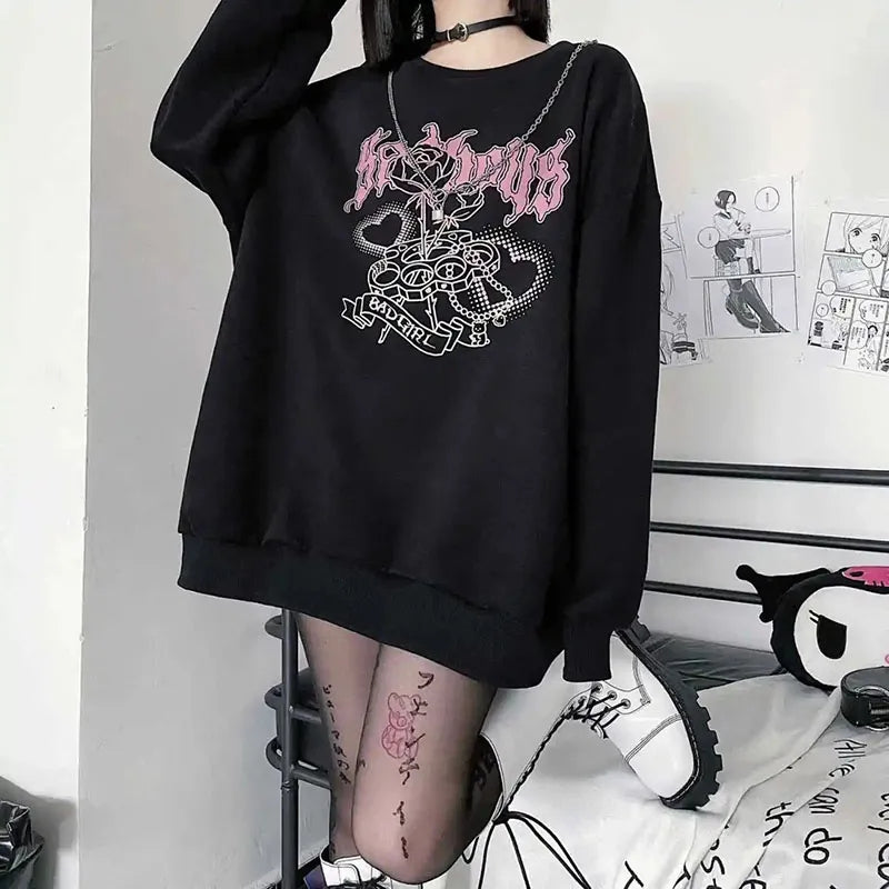 Knuckle Ring Bad Girl Print Sweater