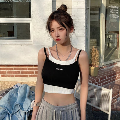 Cute Streetwear Knit Tank Sleeveless Shirt Crop Top Vest Basic Summer Aesthetic Casual E-Girl Kawaii Korean Japanese Harajuku