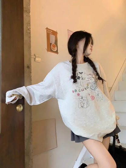 Grey Animal Fleece Crew Neck Sweater