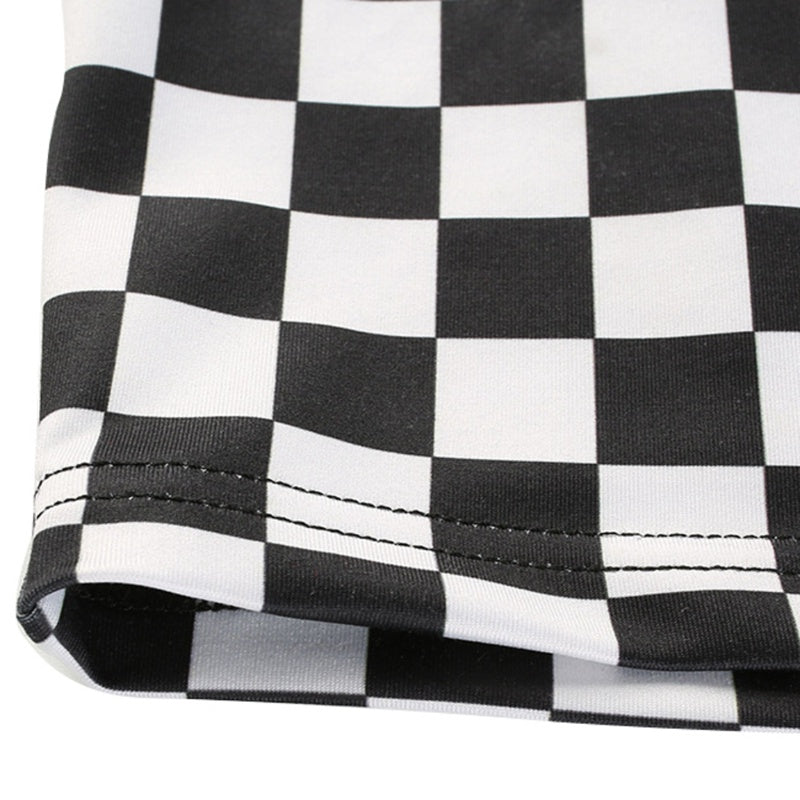 Cute Sexy Black White Checkered Plaid Tank Cami Crop Top Shirt Tee T-shirt E-Girl Kawaii Korean Japanese Harajuku Chinese Retro Streetwear Aesthetic
