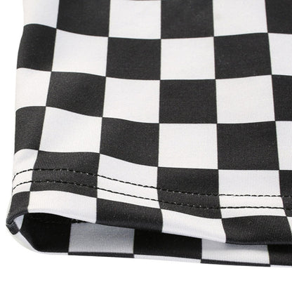 Cute Sexy Black White Checkered Plaid Tank Cami Crop Top Shirt Tee T-shirt E-Girl Kawaii Korean Japanese Harajuku Chinese Retro Streetwear Aesthetic