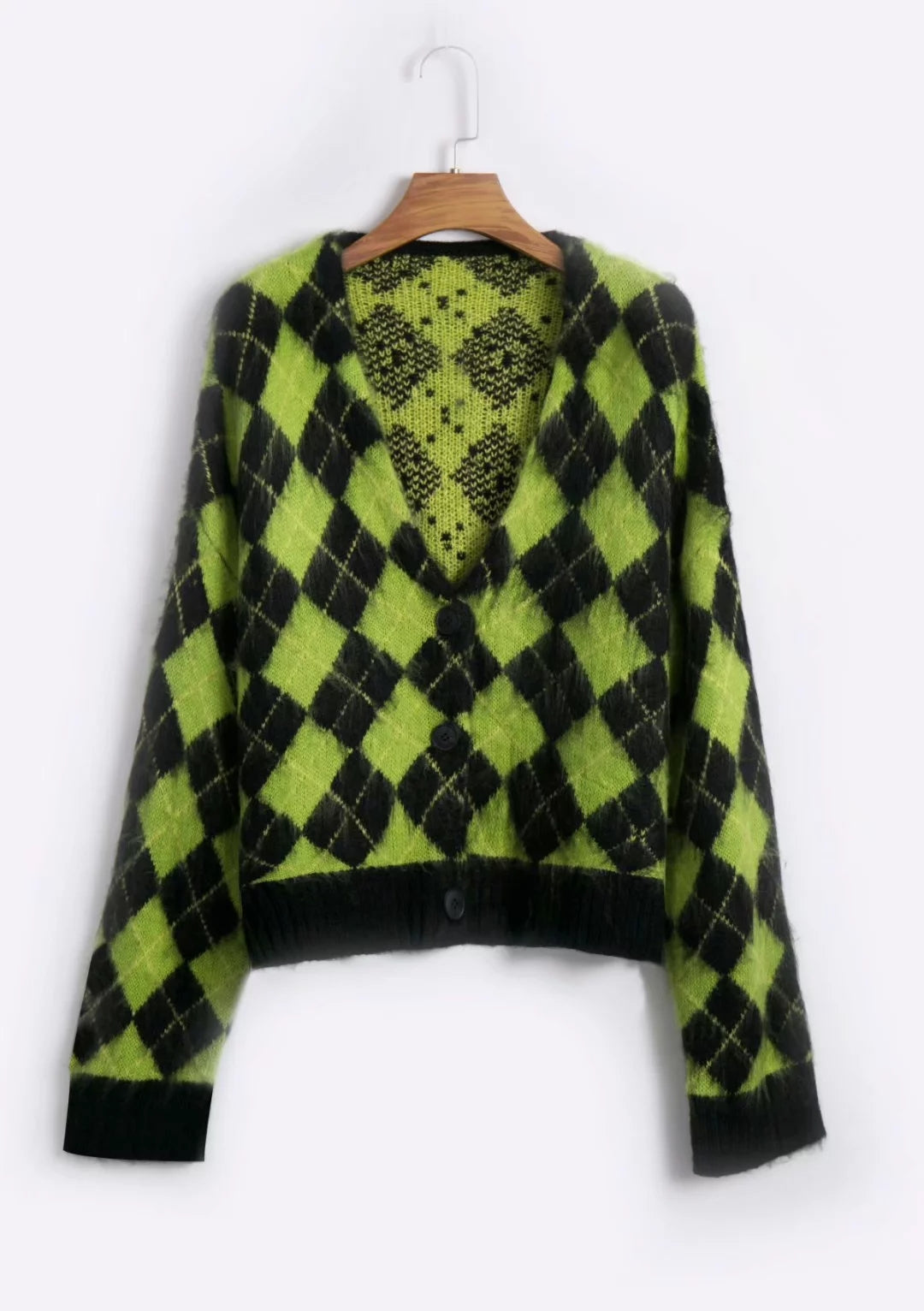 Cute Checkered Vintage Knit Cardigan Sweater Top Shirt Winter Autumn E-Girl Kawaii Korean Japanese Harajuku Chinese Retro Streetwear