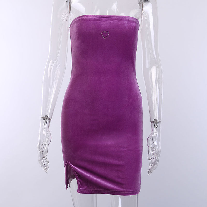 Cute Sexy Heart Love Velvet Mini Split Dress Bodycon Sleeveless Backless Party E-Girl Kawaii Korean Japanese Harajuku Retro Streetwear Fashion
