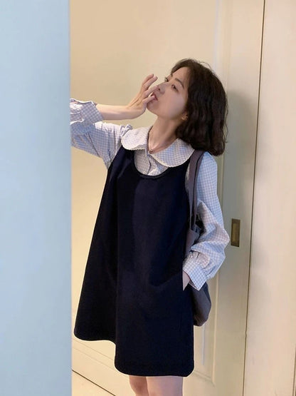 Blue Plaid Puff Long Sleeve Shirt