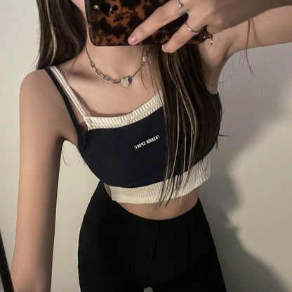 Cute Streetwear Knit Tank Sleeveless Shirt Crop Top Vest Basic Summer Aesthetic Casual E-Girl Kawaii Korean Japanese Harajuku