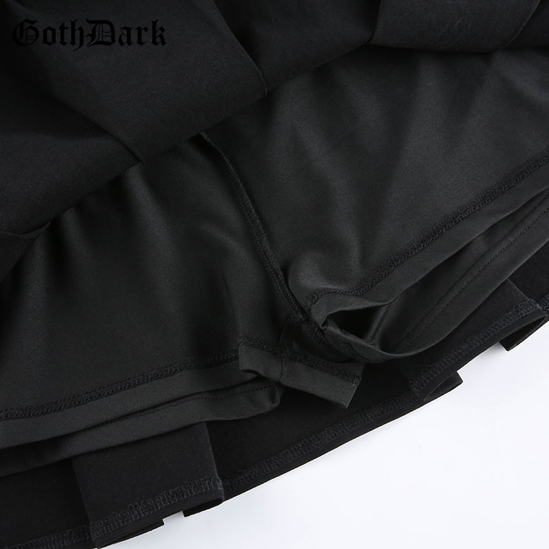 Cute Goth Dark Grunge Punk Pleated High Waisted Rivet Patchwork Mini Skirt Bottoms E-Girl Kawaii Korean Japanese Harajuku Streetwear