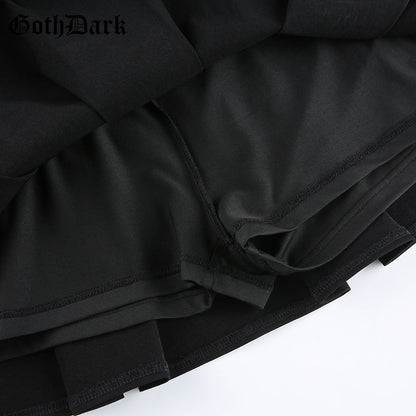 Cute Goth Dark Grunge Punk Pleated High Waisted Rivet Patchwork Mini Skirt Bottoms E-Girl Kawaii Korean Japanese Harajuku Streetwear