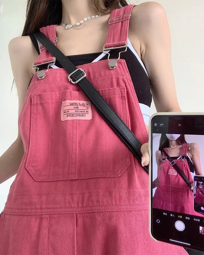Pink Denim Overall Pants