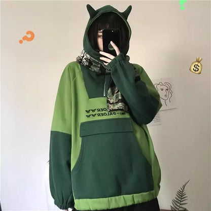 Cute Green Frog Animal Cartoon Aesthetic Long Sleeve Hoodie Sweater Sweatshirt Pullover Jumper E-Girl Kawaii Korean Japanese Harajuku Streetwear