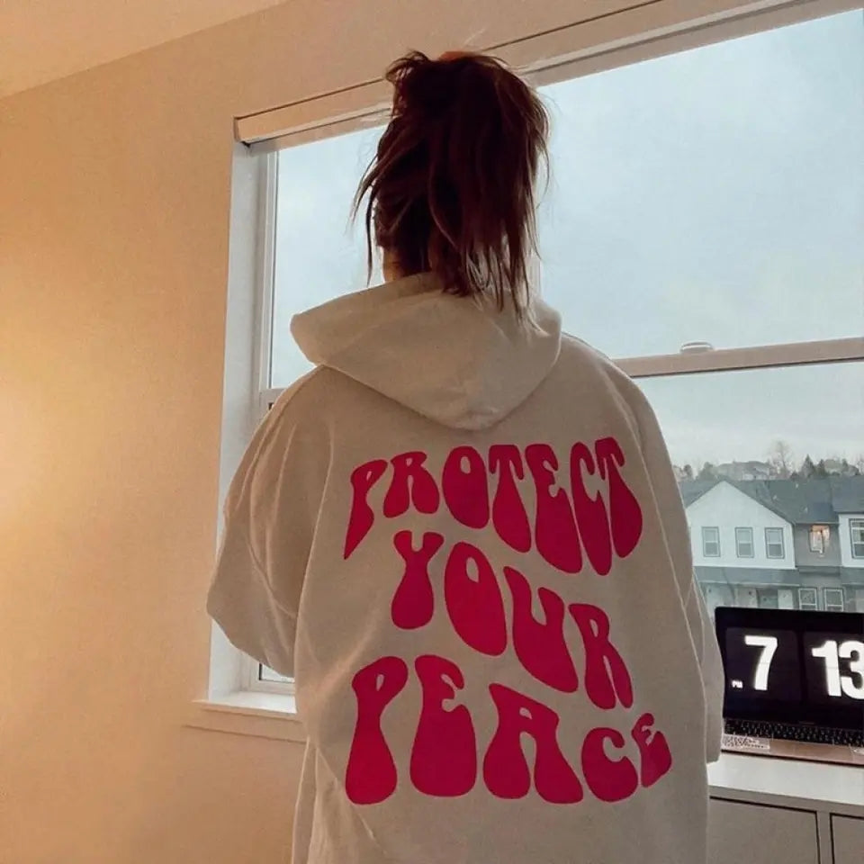 Peace Graphic Print Oversized Hoodie