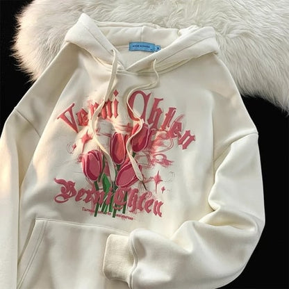 Tulip Flower Graphic Print Hoodie