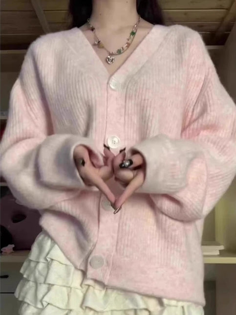 Pink V Neck Cardigan