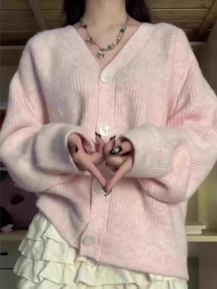 Pink V Neck Cardigan