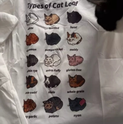 Cute Cat Loaf Cartoon Graphic Print White Short Sleeve T-shirt Aesthetic Casual E-Girl Kawaii Korean Japanese Harajuku
