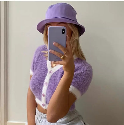 Cute Vintage Sweater Cardigan Knit Crop Top Short Sleeve Shirt Tee T-shirt E-Girl Kawaii Korean Japanese Harajuku Chinese Retro Streetwear Aesthetic