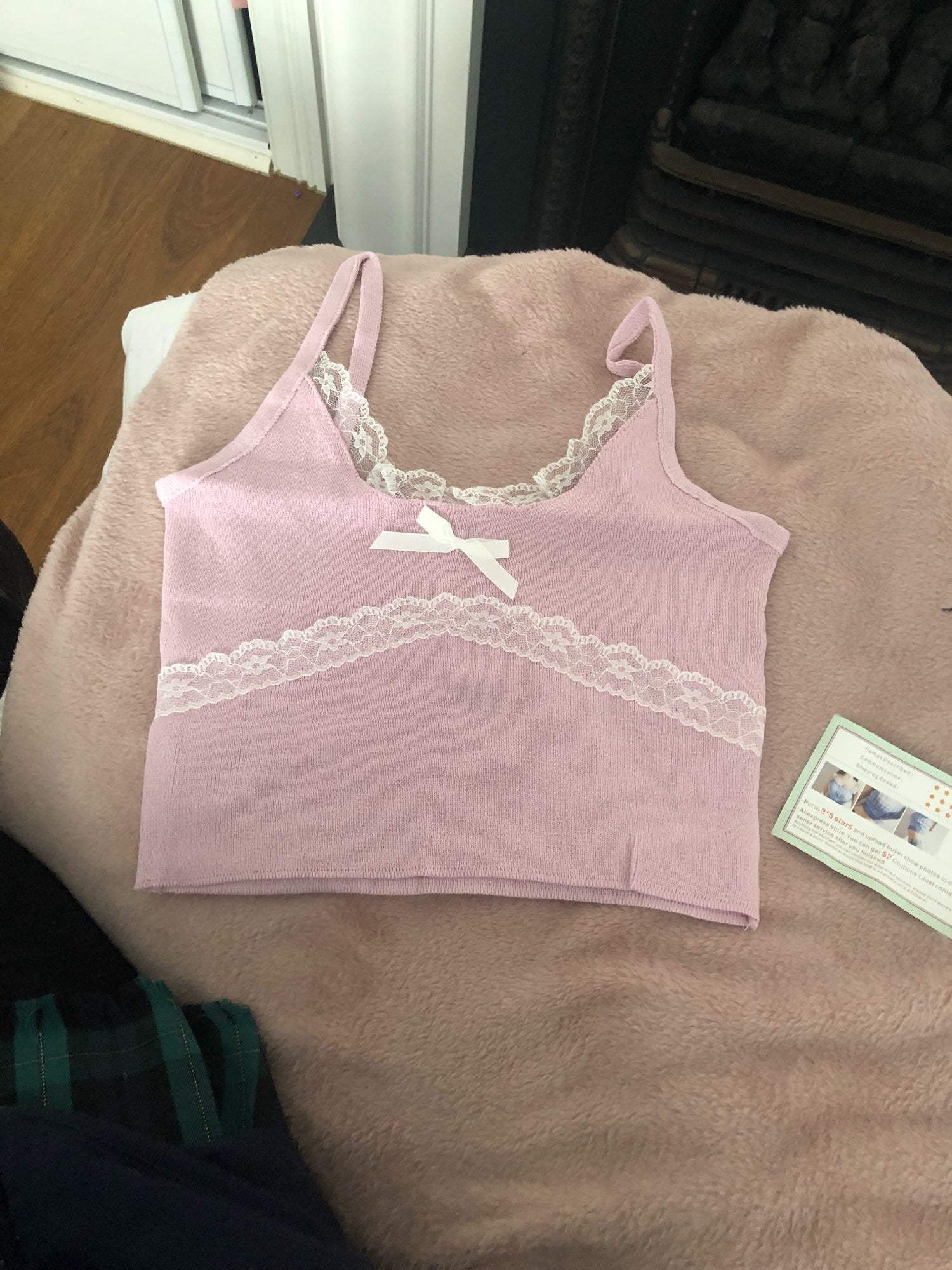 Patchwork Lace Bow Knit Camisole Crop Top